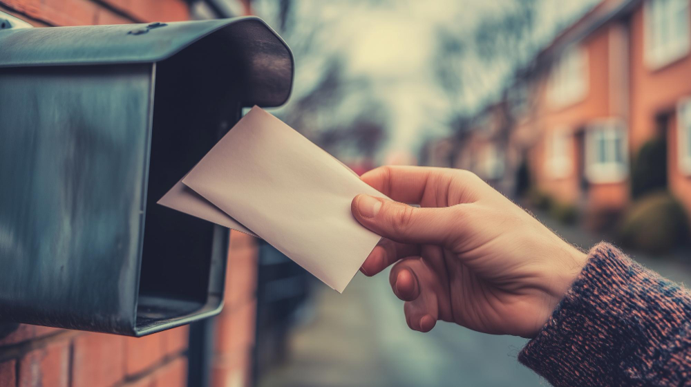 Hand putting letters in a mail box